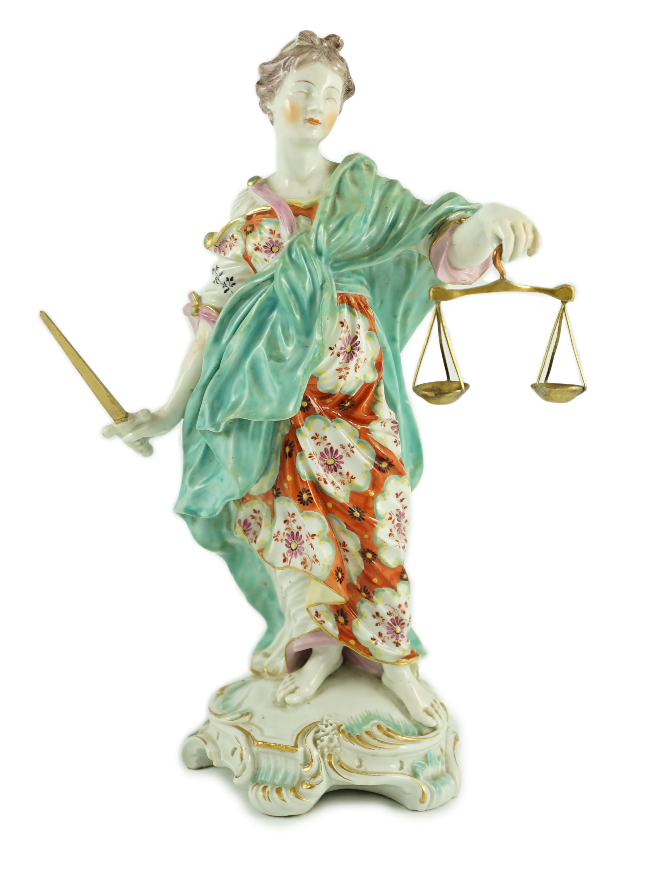 A large Derby figure of Justice, c.1775, 28cm high, minor restorations